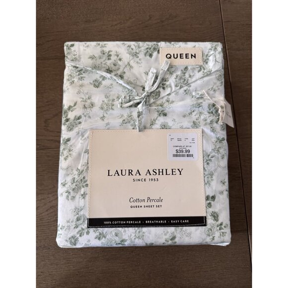Laura Ashley Queen Sheet Set Bella Floral Harvest Light Green 4pc Farmhouse Chic - Picture 1 of 6